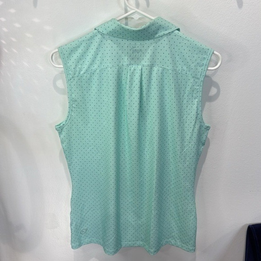 Puma Golf Sleeveless Polo Shirt Athletic Ventilated Aqua Blue Polka Dot M - Picture 3 of 4